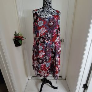 Talbots Floral Salsa Red Jacobean  Dress Womens  Sleeveless Fit and Flare